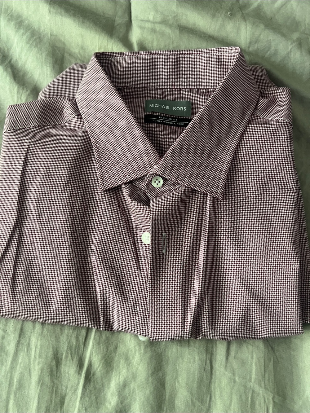 Michael Kors Men's Burgundy Micro-Check Dress Shirt